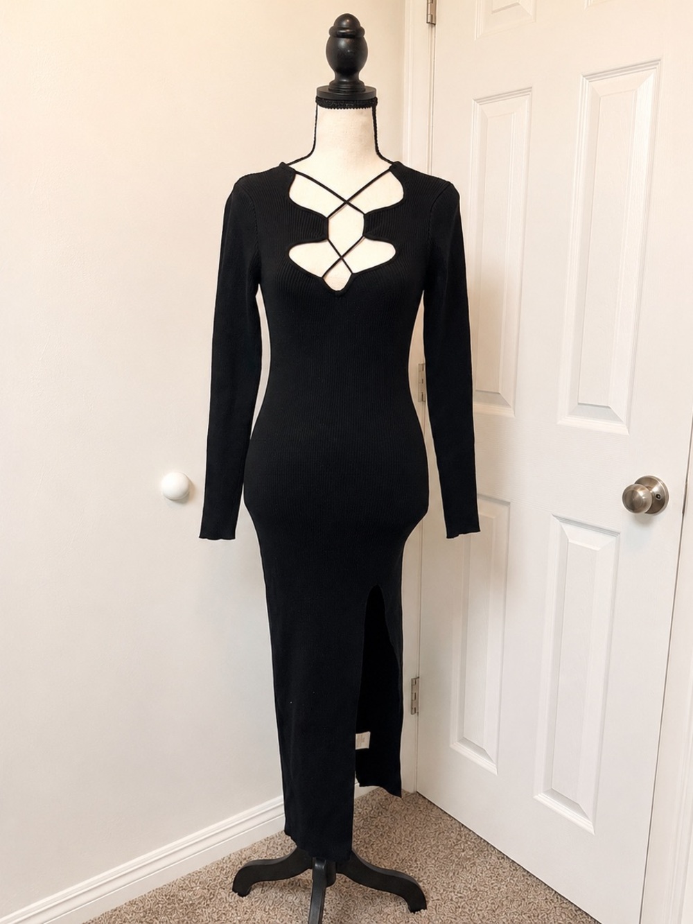 MODA Blanca Black Ribbed Cutout Midi Dress Women’s Size M